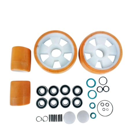 Combo Transpalete Manual Balança Digital sem Impressora 545mm 2000kg Simples Poliuretano + Kit de Rodas de Direção + Carga Simples Poliuretano e Vedação PALETRANS