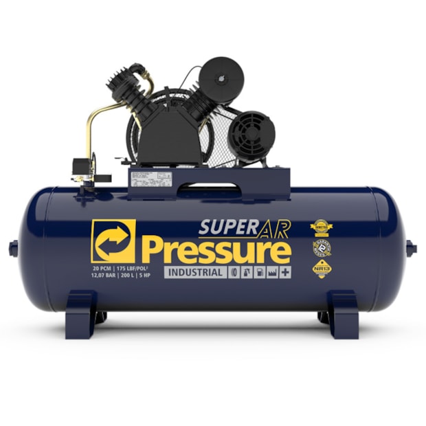 Compressor de Ar 20 Pés 175Lbs 200 Litros 220/380V Trifásico SUPER AR 20/200V PRESSURE-5568283b-09f1-498b-adaf-655bf274ef5d