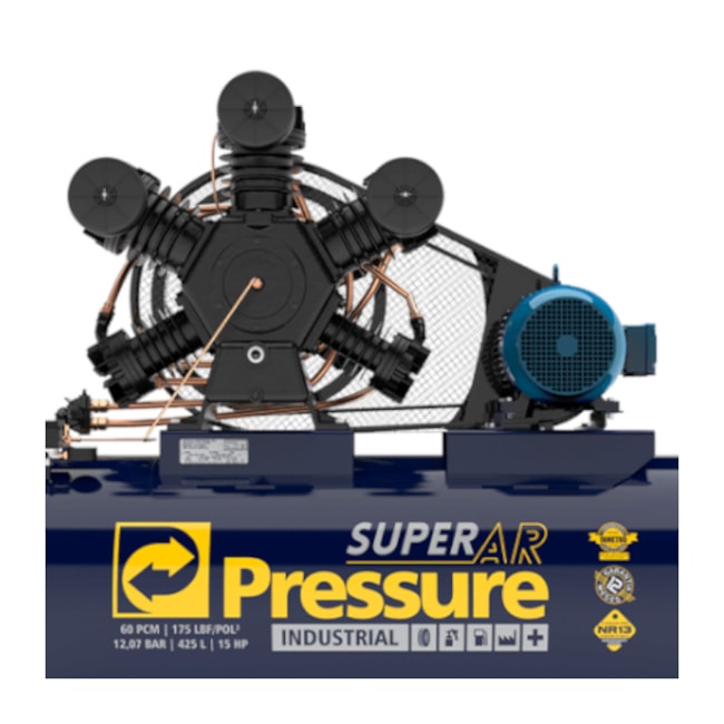 Compressor de Ar 60 Pés 425 Litros 175 Libras Trifásico SUPER AR 60/425W PRESSURE-75e392f5-52b3-4d77-9f86-24b9da5bbe3c