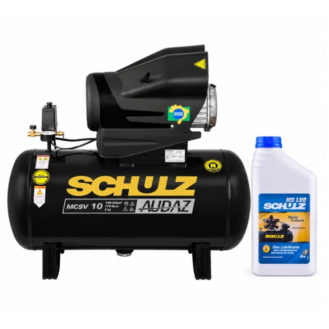 Compressor de Ar AUDAZ 10 Pés 110 Litros 140LBS Monofásico MCSV10/110 + Óleo Lubrificante 1 litro MS LUB SCHULZ-80c78dc8-2342-427a-9471-77762b3c816d