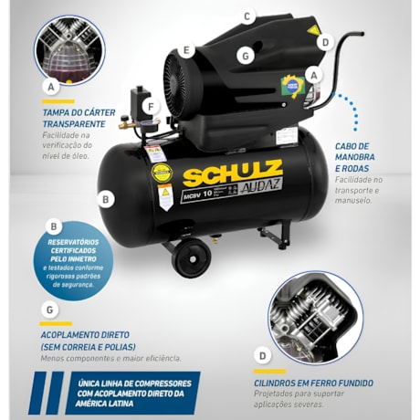 Compressor de Ar AUDAZ 10 Pés 50 Litros 140LBS Monofásico MCSV10/50 AUDAZ SCHULZ-a2a28e5d-f96c-4331-9a91-e95f11cbf663