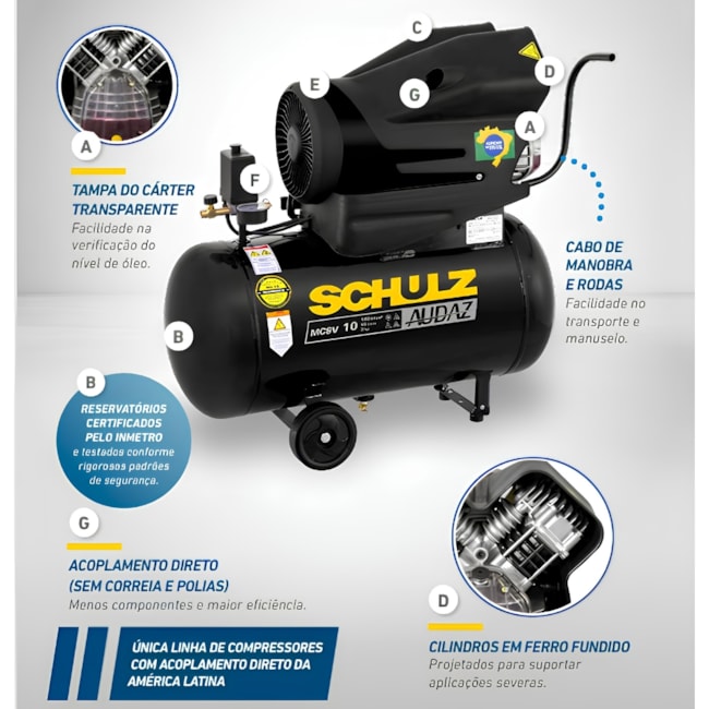 Compressor de Ar AUDAZ 10 Pés 50 Litros 140LBS Monofásico MCSV10/50 AUDAZ SCHULZ-4d72ba29-1fbb-4d9d-8de8-8a868f20df89