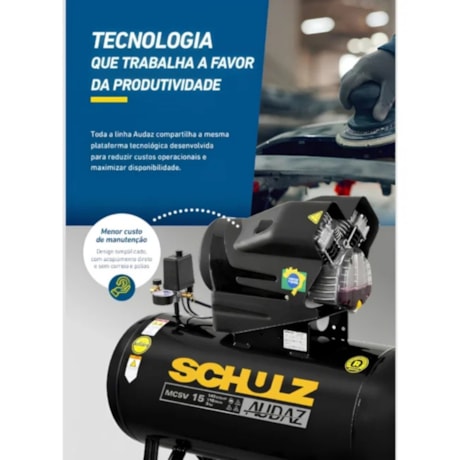 Compressor de Ar AUDAZ 10 Pés 50 Litros 140LBS Monofásico MCSV10/50 + Kit de Acessórios com 5 Peças AIR KIT SCHULZ-c8a02ec1-1212-42c8-ba7d-4f52ad95125c