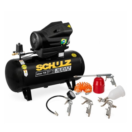 Compressor de Ar Audaz 15 Pés 110 Litros 140LBS Monofásico MCSV15/110 + Kit de Acessórios com 5 Peças AIR KIT SCHULZ-3123356f-86a7-49fb-8f46-745a88fa1b52