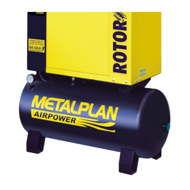 Compressor Parafuso 6 HP 27,4 Pés 8 Bar 100 Litros 220V Trifásico ROTOR PLUS METALPLAN-d6e22da5-e6ff-4e6d-a26f-f1bc9194b7f8