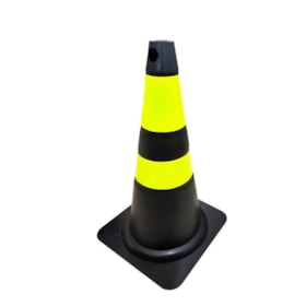 Cone de Sinalização 75cm Preto e com Faixas Refletivas Amarelas 70.000.653 PLASTCOR