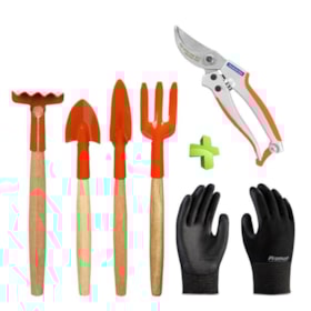 Conjunto De Jardinagem Para Vasos + Tesoura De Poda + Luva Tricotada