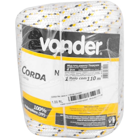 Corda Multifilamento Trançada 8mmX110m Branca com Detalhes Amarelo e Preto 8053081000 VONDER-bb859038-71ea-4bba-96f9-326c179d2dd4