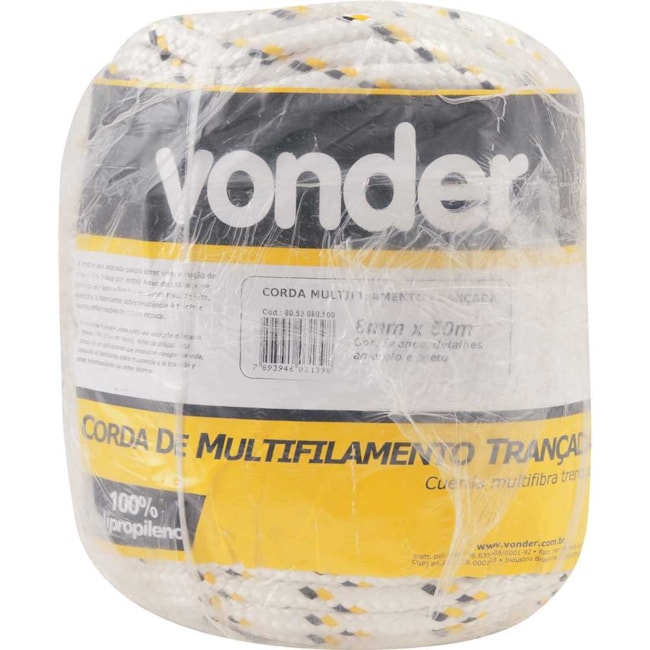 Corda Multifilamento Trançada 8mmX50m Branca com Detalhes Amarelo e Preto 8053080500 VONDER-9a2e91f6-a900-4c49-b68b-86307251a67c