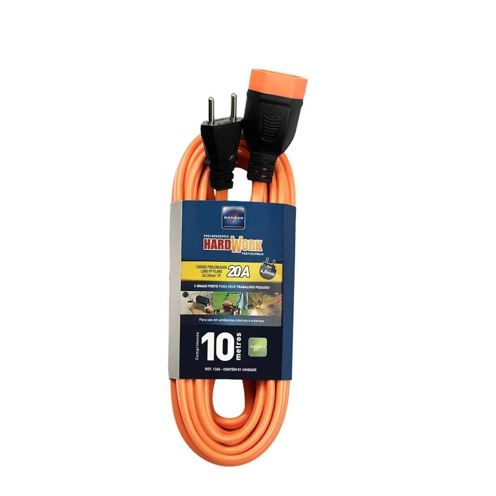 Cordão Prolongador Macho/Fêmea 3 x 2.5mm x 10mt 20A Laranja DN1699