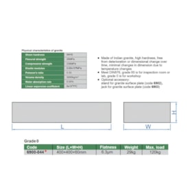 Desempeno de Granito 400x400x80mm CL.0 6900-044 INSIZE