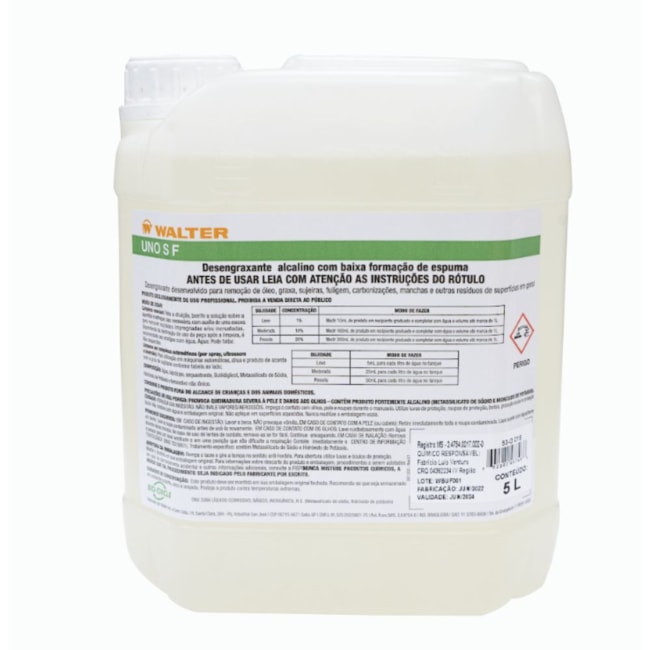 Desengraxante de Limpeza Alto Desempenho com Baixa Espuma 5 Litros 53G016.4  UNO SF WALTER ABRASIVOS-eaa9bea4-e166-49d6-8ffd-256e6e5a2b12