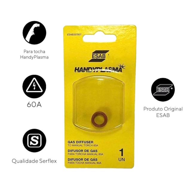 Difusor de Gás 60A para Tocha 35i/45i Handyplasma 740168 ESAB-11ad0da2-0132-42a7-a884-f01bfe265b4c