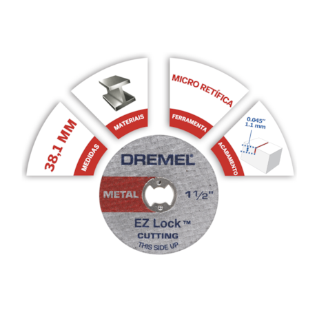 Disco de Corte 1.1/2'' Ez-Lock para Micro Retifica com 5 Peças 2615E456AJ DREMEL-998ce68f-a3ca-4f03-84b4-3bc6ce44ff5f