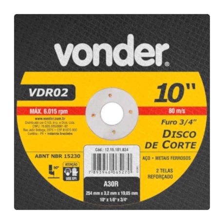 Disco de Corte 10'' 1/8'' 1215101834 VONDER-54bb897b-9096-4c78-ab56-8484b582406c