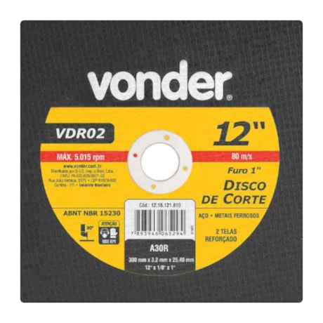 Disco de Corte 12'' 1/8'' VDR-02 1215121810 VONDER-1570430c-3192-415c-a783-0b4bfdd152b1