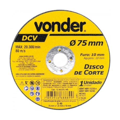 Disco de Corte 3'' 3/8'' 1.4mm 1240075140 VONDER