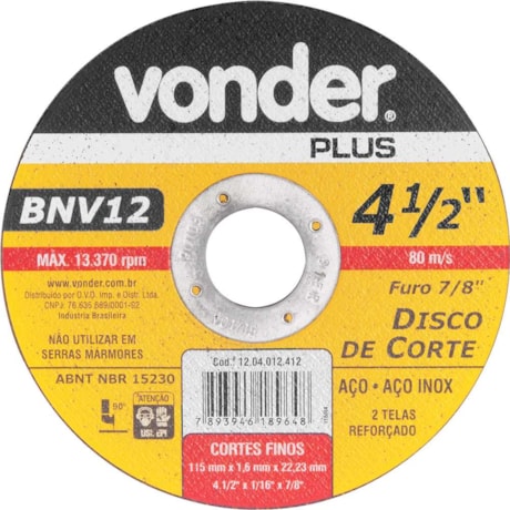 Disco de Corte 4.1/2'' 7/8'' 1.6mm 1204012412 VONDER-1ec8a44c-c16a-4d40-bf68-38017375f800