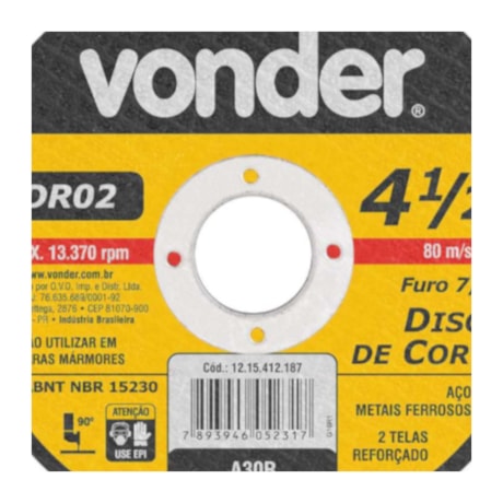 Disco de Corte 4.1/2'' VDR02 1207412187 VONDER-bf964ba3-c998-41ea-bf0f-12a4c4bf807d