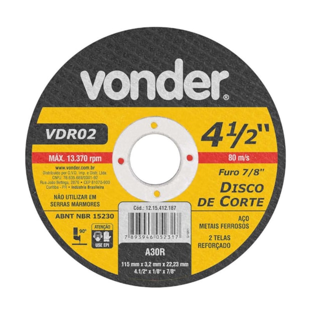 Disco de Corte 4.1/2'' VDR02 1207412187 VONDER-094c064e-f3ae-4d17-9cb7-1a92c534d45c