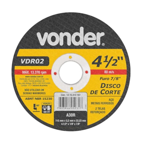 Disco de Corte 4.1/2'' VDR02 1228032412 VONDER-09a4de9d-7d5f-4a39-9fbc-548175355da9