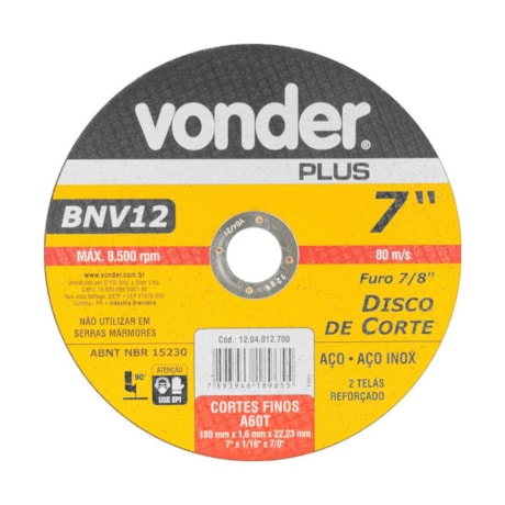 Disco de Corte 7'' 1.6mm 7/8'' 1204012700 VONDER-45386d28-25e2-409b-8b19-397a4013816c