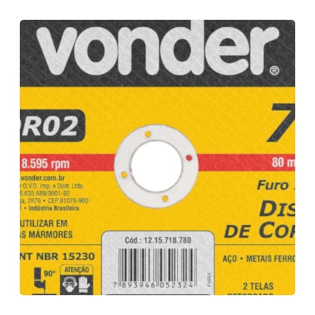 Disco de Corte 7'' 1/8'' VDR02 1215718780 VONDER-73ed3b50-1301-4b5f-8828-1b946739a2f2