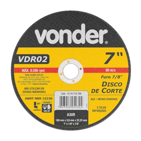 Disco de Corte 7'' 1/8'' VDR02 1215718780 VONDER-7f942cbf-27e0-4a12-9244-48073d06e4d8