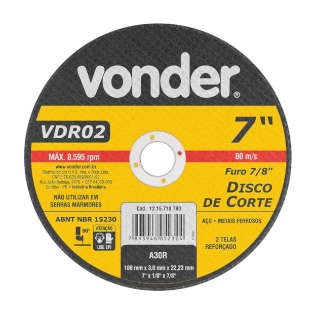 Disco de Corte 7'' 1/8'' VDR02 1215718780 VONDER-9b704d3a-7673-4e94-81c9-446562721e7f