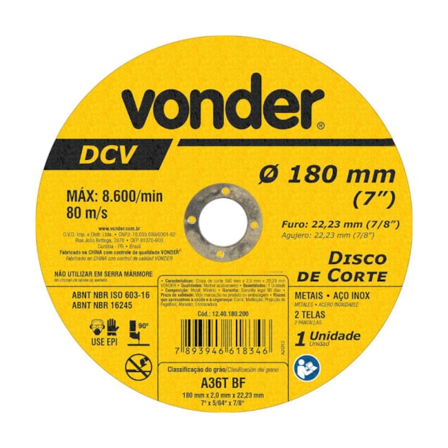 Disco de Corte 7'' 2.0mm 1240180200 VONDER-4c1dc31b-44b5-4dad-84c7-6c63439a0319