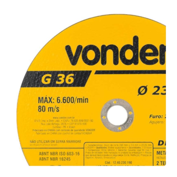 Disco de Corte 9'' 2.0mm 1240230190 VONDER-c13d8d3e-99e0-4280-8949-35a0eaea39c9