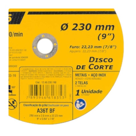 Disco de Corte 9'' 2.0mm 1240230190 VONDER-6a696e6f-39c1-43ed-ab37-2795266156de