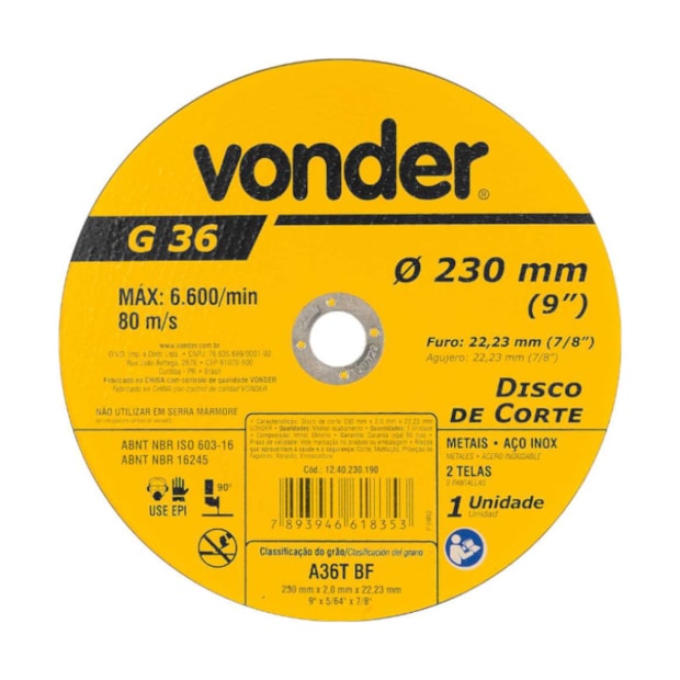 Disco de Corte 9'' 2.0mm 1240230190 VONDER-6930c9d8-c61e-483a-9975-a09823de03de