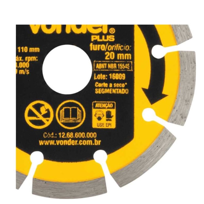 Disco de Corte Diamantado 110mmx20mm 7mm 1268600000 VONDER-d23a1bdb-75ce-48d2-81cb-f2087525f826