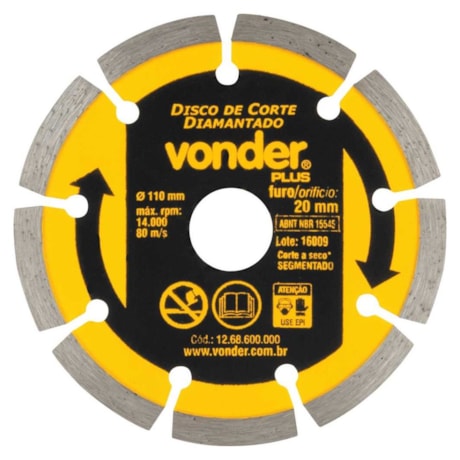Disco de Corte Diamantado 110mmx20mm 7mm 1268600000 VONDER-82c3705d-942e-4ec4-86a7-d8f83e0a3dbe