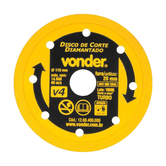 Disco de Corte Diamantado 110x20.0mm 7mm Turbo 1268400000 VONDER-0b7a76e4-5777-4889-8715-29c6cee9c0d1