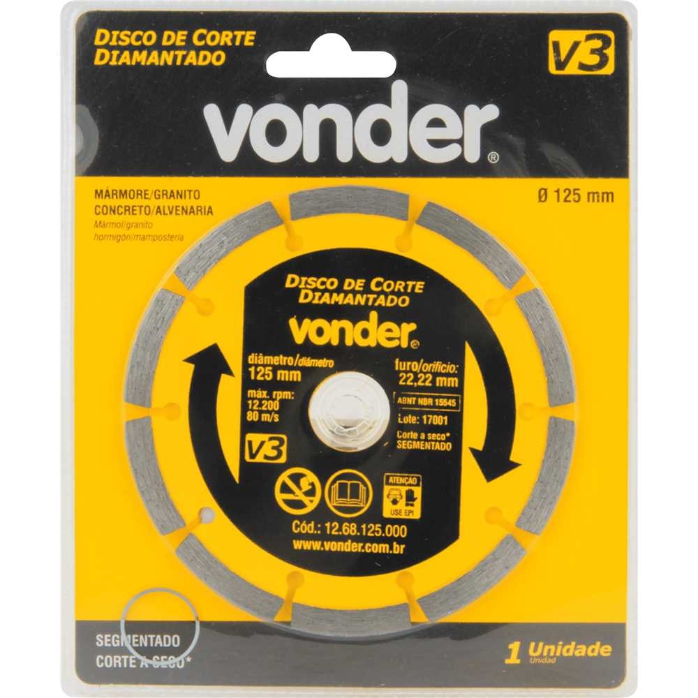 Disco de Corte Diamantado 125x22.2mm 7mm 1268125000 VONDER