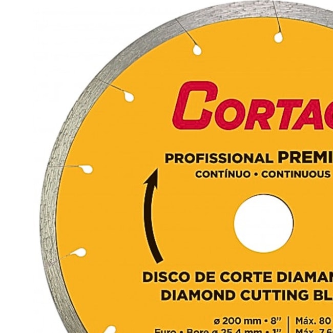 Disco de Corte Diamantado 200mm x 25,4mm Contínuo Porcelanato Premium 61340 CORTAG-679bac9a-1757-462e-8627-f0da595b18b6