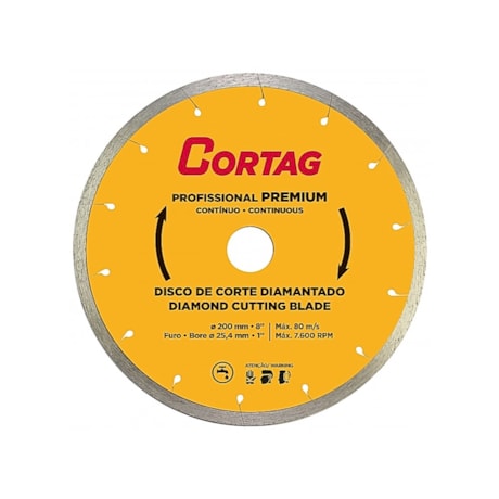 Disco de Corte Diamantado 200mm x 25,4mm Contínuo Porcelanato Premium 61340 CORTAG