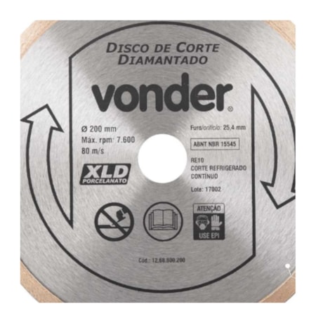 Disco de Corte Diamantado 250x25.4mm 7mm 1268800250 VONDER-73e3f5a6-5543-4500-abbc-f0e86cba7c20