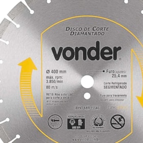 Disco de Corte Diamantado 400,0mm Segmentado 1268900040 VONDER