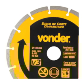 Disco de Corte Diamatando 180x25.4mm 7mm 1268300180 VONDER