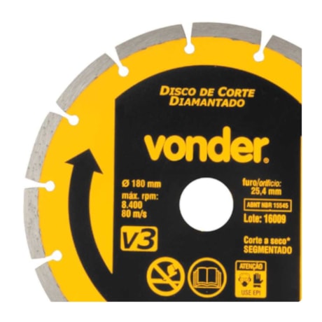 Disco de Corte Diamatando 180x25.4mm 7mm 1268300180 VONDER