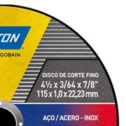 Disco de Corte Fino 4.1/2" X 1.00mm X 7/8" Inox STANDARD NORTON
