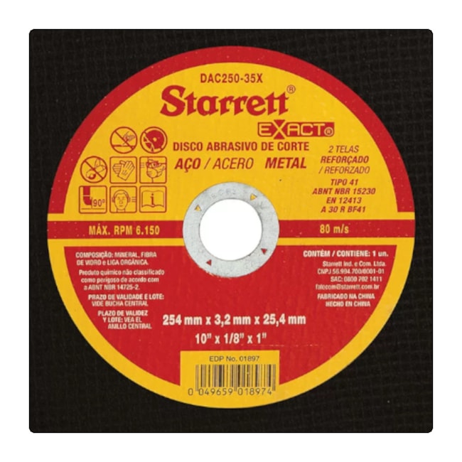 Disco de Corte Inox 10'' 1/8'' DAC250-32X STARRETT-56816168-23d2-433f-bf90-a16798ea4441
