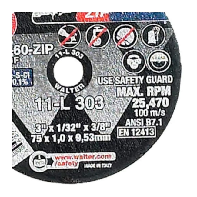 Disco de Corte Inox 3'' 0.8mm ZIPCUT 11L303 WALTER ABRASIVOS-b6d1a77a-b4a0-4d35-8ff8-8f38db8def42
