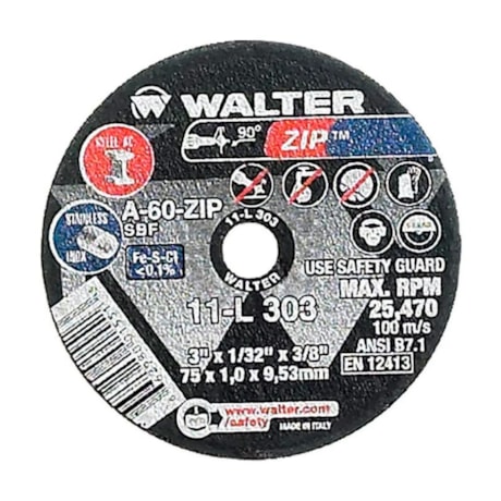 Disco de Corte Inox 3'' 0.8mm ZIPCUT 11L303 WALTER ABRASIVOS-73dc5156-97e5-4682-83e3-03b2254dae66