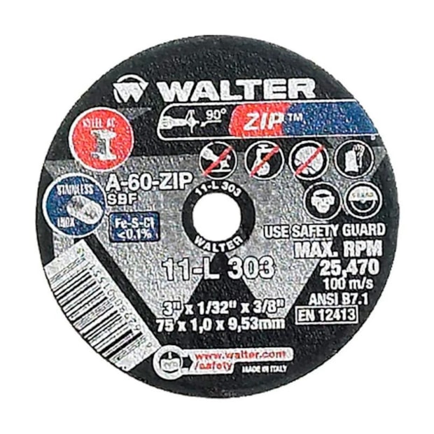 Disco de Corte Inox 3'' 0.8mm ZIPCUT 11L303 WALTER ABRASIVOS-0d89ccfb-5123-4367-ae9e-63b0859e329a