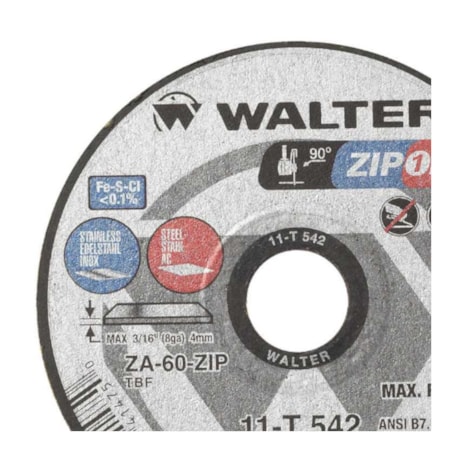 Disco de Corte Inox 4.1/2'' 0.8mm 7/8'' ZIP ONE 11T542 WALTER ABRASIVOS