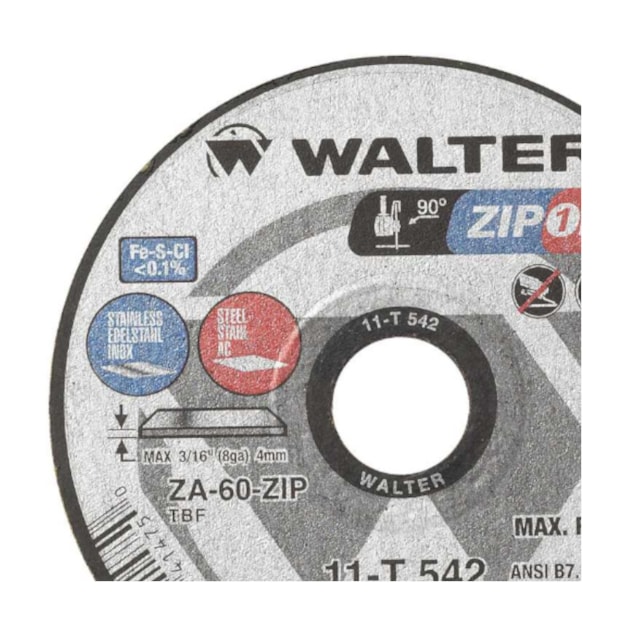 Disco de Corte Inox 4.1/2'' 0.8mm 7/8'' ZIP ONE 11T542 WALTER ABRASIVOS-f951ed72-cbab-4c90-87d4-b2e85c23fd49